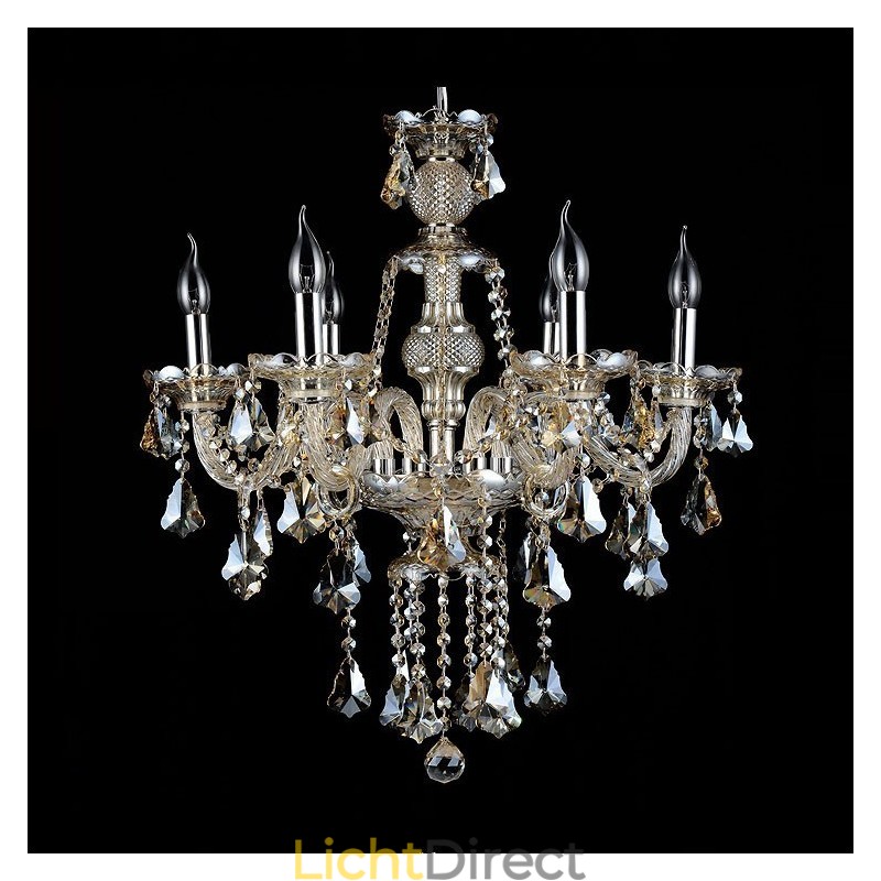 6 lampen retro cognac kleur K9 kristal moderne kroonluchter