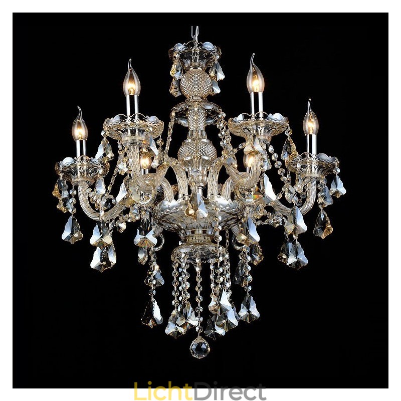 6 lampen retro cognac kleur K9 kristal moderne kroonluchter