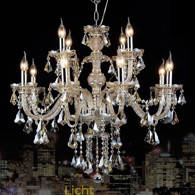 12 lampen retro cognac kleur K9 kristal moderne kroonluchter