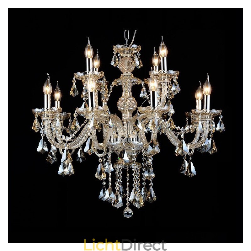 12 lampen retro cognac kleur K9 kristal moderne kroonluchter
