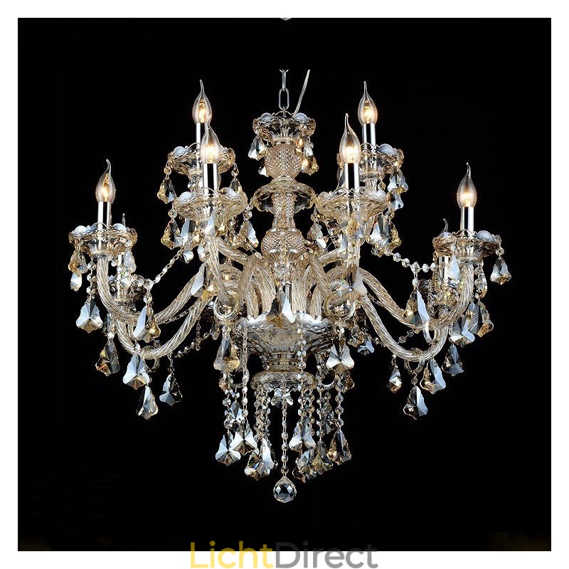 12 lampen retro cognac kleur K9 kristal moderne kroonluchter