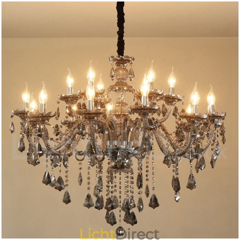 18 lampen retro grijze kleur K9 kristal kaars grote kroonluchter