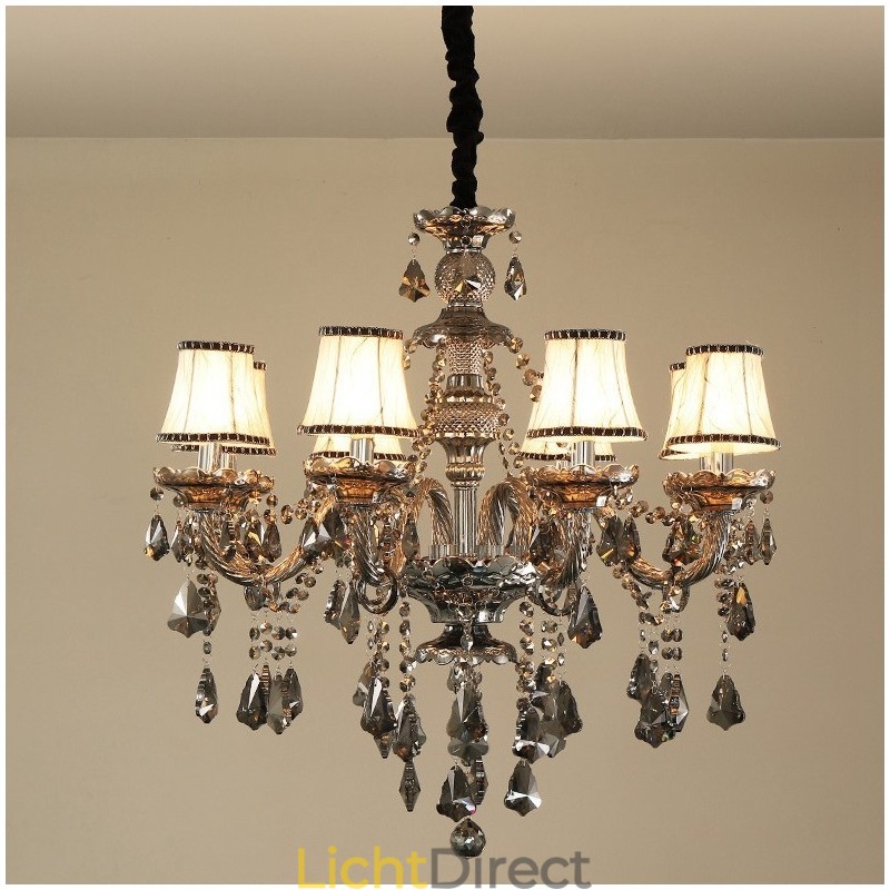 8 lampen retro grijze kleur K9 kristal kaars kroonluchter