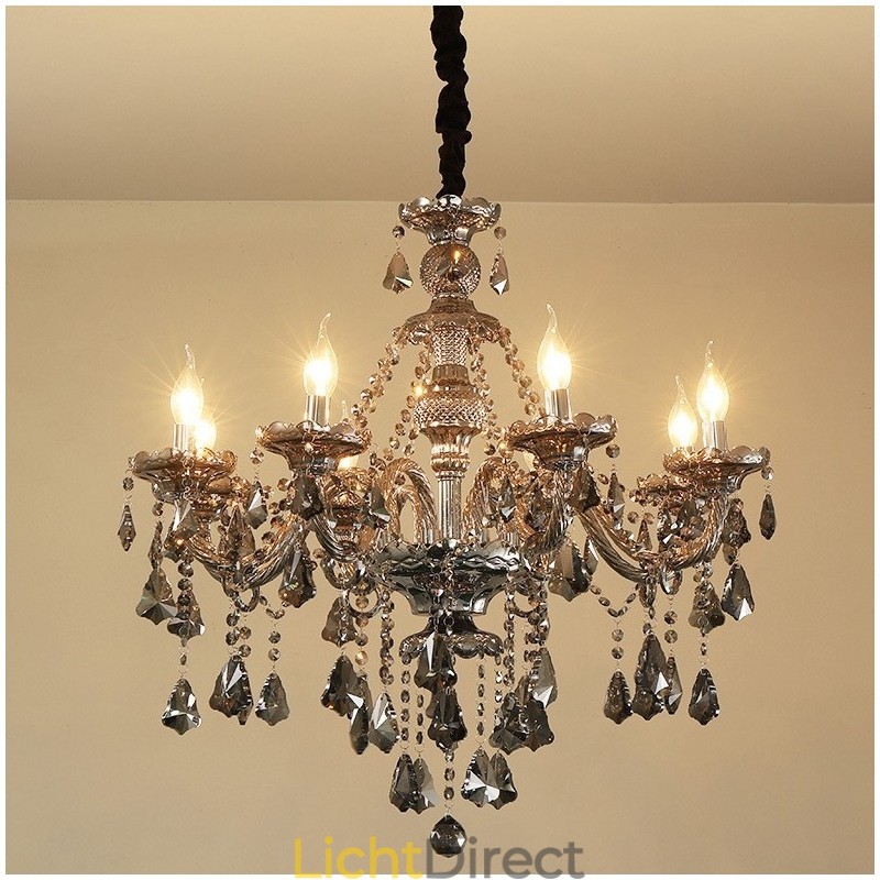 8 lampen retro grijze kleur K9 kristal kaars kroonluchter