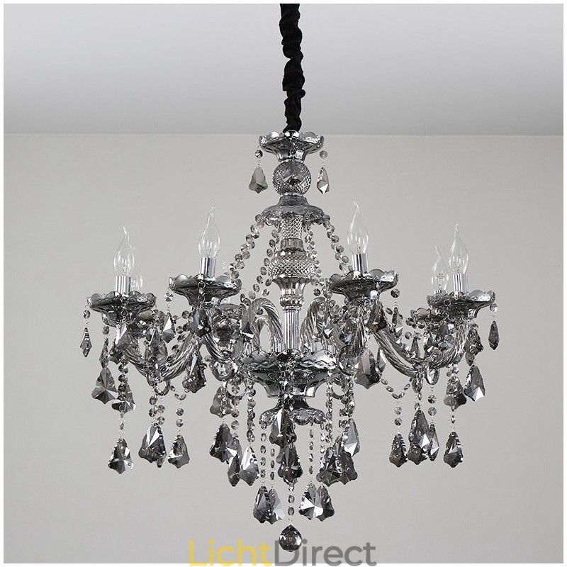8 lampen retro grijze kleur K9 kristal kaars kroonluchter