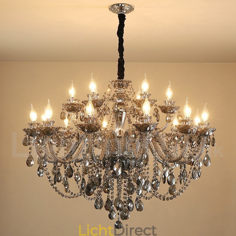 18 lampen Retro grijze kleur K9 kristal kaars grote kroonluchter