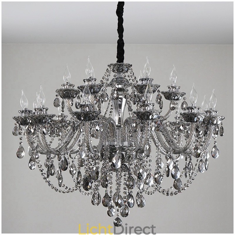 18 lampen Retro grijze kleur K9 kristal kaars grote kroonluchter