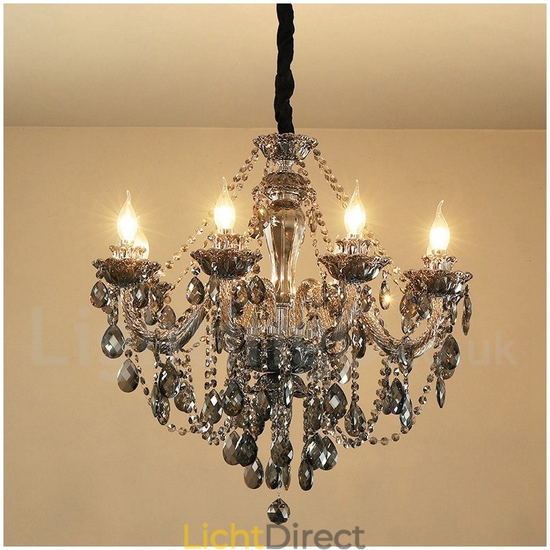 8 lampen retro grijze kleur K9 kristal kaars grote kroonluchter