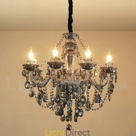 8 lampen retro grijze kleur K9 kristal kaars grote kroonluchter 8 lampen retro grijze kleur K9 kristal kaars grote kroonluchter