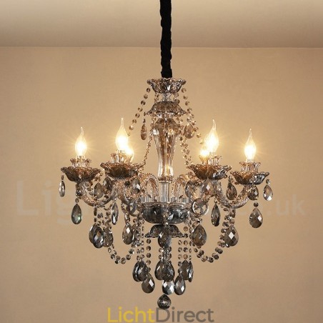 6 lampen Retro grijze kleur K9 kristal kaars grote kroonluchter 6 lampen Retro grijze kleur K9 kristal kaars grote kroonluchter