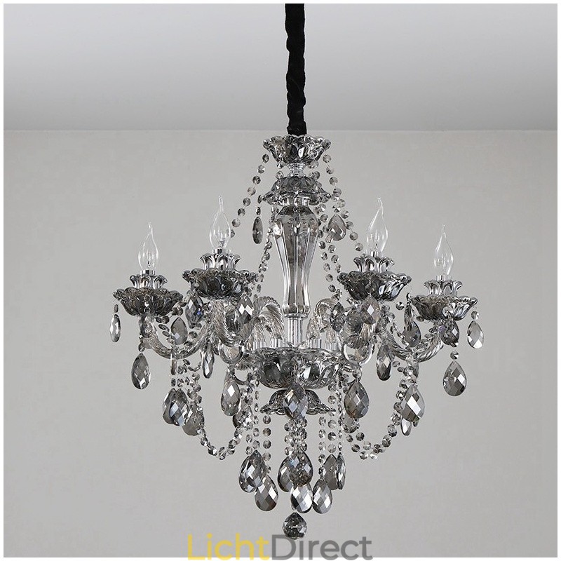 6 lampen Retro grijze kleur K9 kristal kaars grote kroonluchter