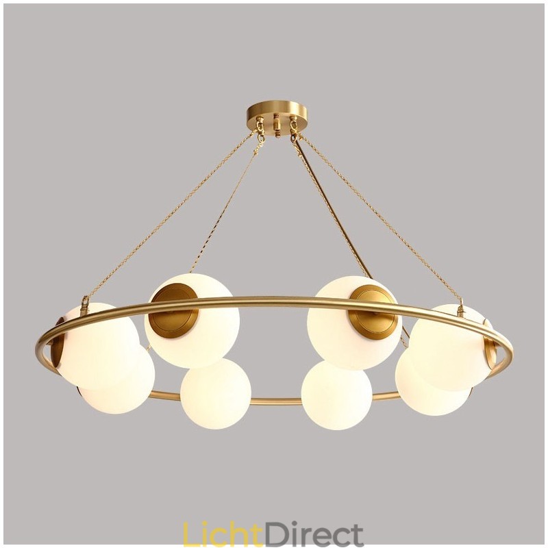 Rustieke Lodge Ronde Kroonluchter in Pure Brass Bean Stijl met Witte Kapjes