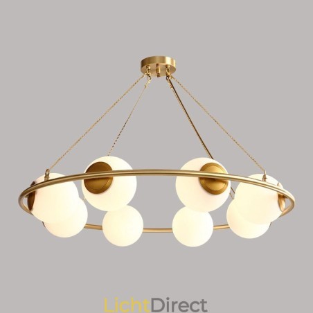 Rustieke Lodge Ronde Kroonluchter in Pure Brass Bean Stijl met Witte Kapjes Rustieke Lodge Ronde Kroonluchter in Pure Brass Bean Stijl met Witte Kapjes