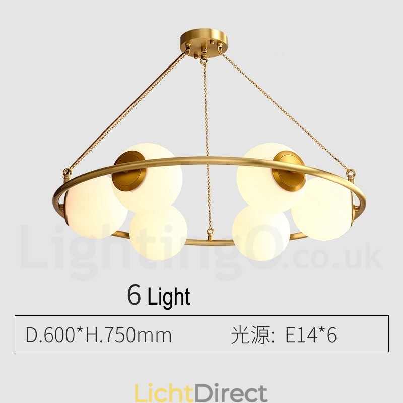 Rustieke Lodge Ronde Kroonluchter in Pure Brass Bean Stijl met Witte Kapjes