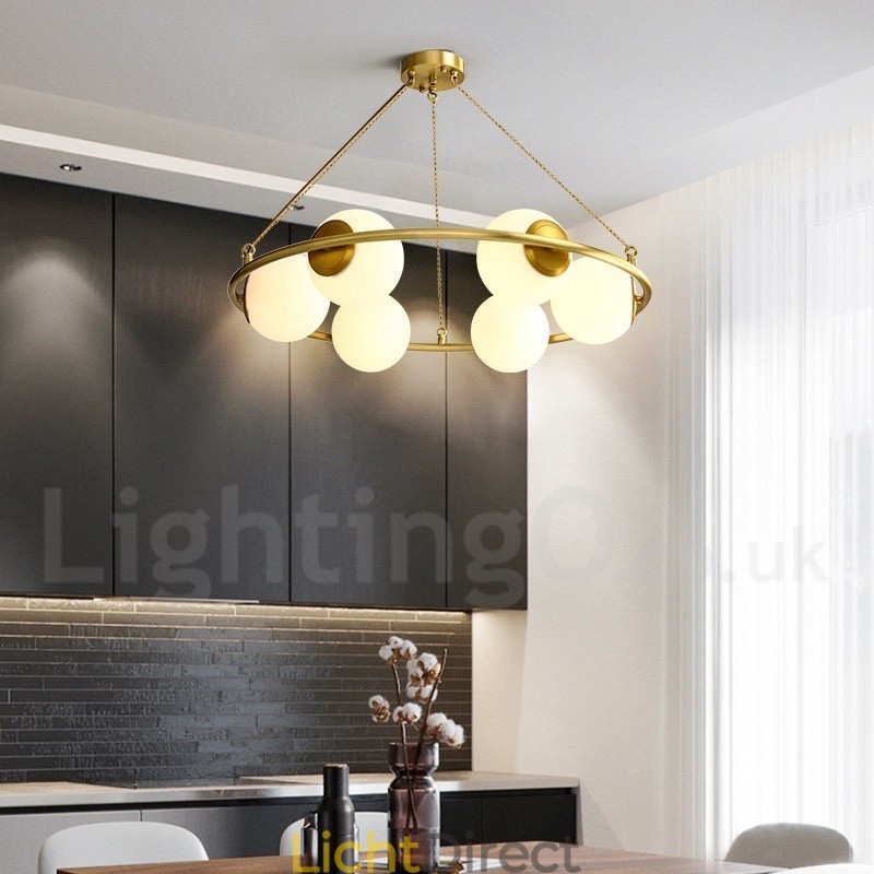 Rustieke Lodge Ronde Kroonluchter in Pure Brass Bean Stijl met Witte Kapjes