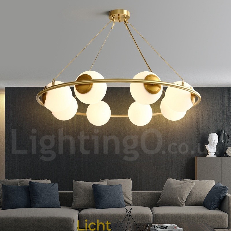 Rustieke Lodge Ronde Kroonluchter in Pure Brass Bean Stijl met Witte Kapjes