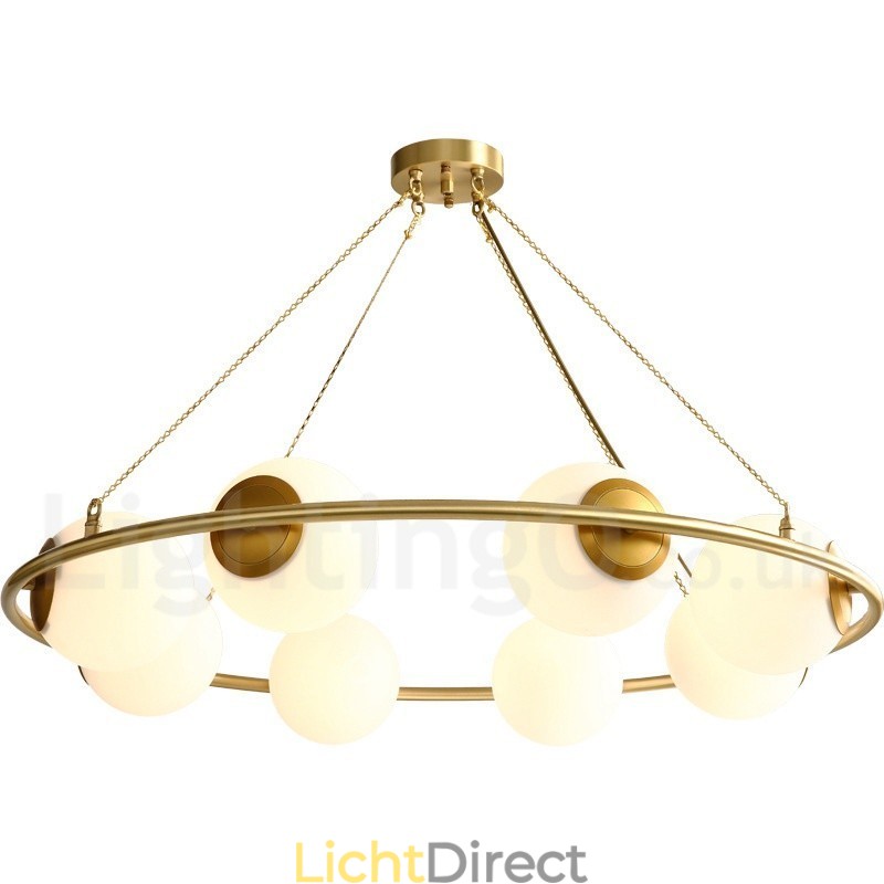 Rustieke Lodge Ronde Kroonluchter in Pure Brass Bean Stijl met Witte Kapjes