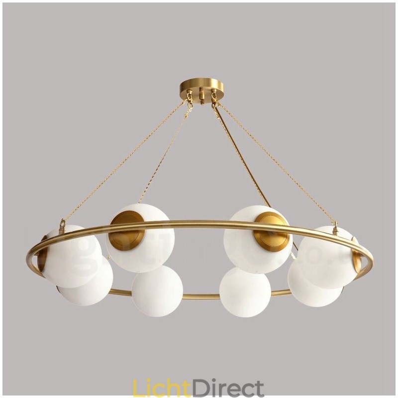 Rustieke Lodge Ronde Kroonluchter in Pure Brass Bean Stijl met Witte Kapjes