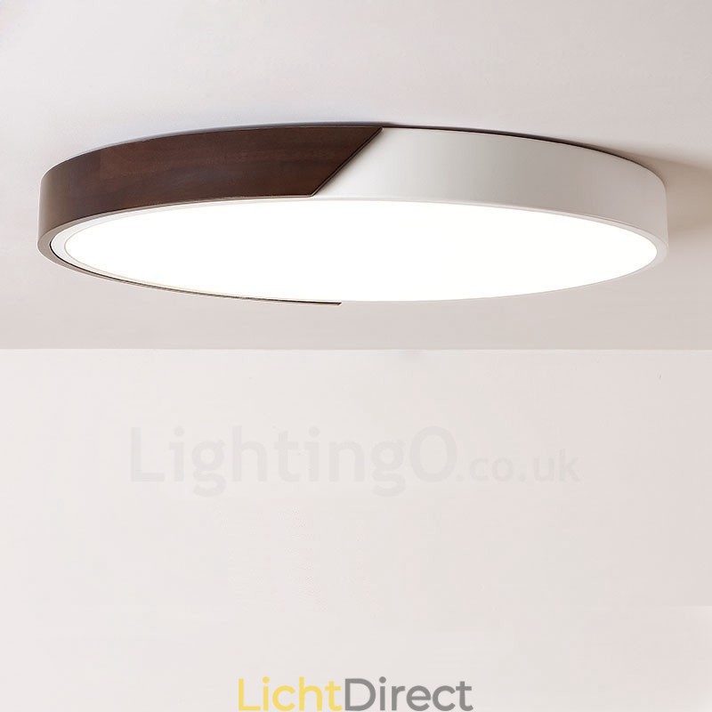 Retro Walnoot Kleur Hout Ultra Dunne Ronde Dimbare Plafondlampen met Acryl Kap Kan Ook Als Wandlamp Worden Gebruikt