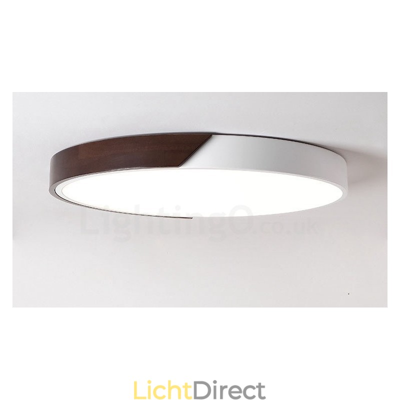 Retro Walnoot Kleur Hout Ultra Dunne Ronde Dimbare Plafondlampen met Acryl Kap Kan Ook Als Wandlamp Worden Gebruikt