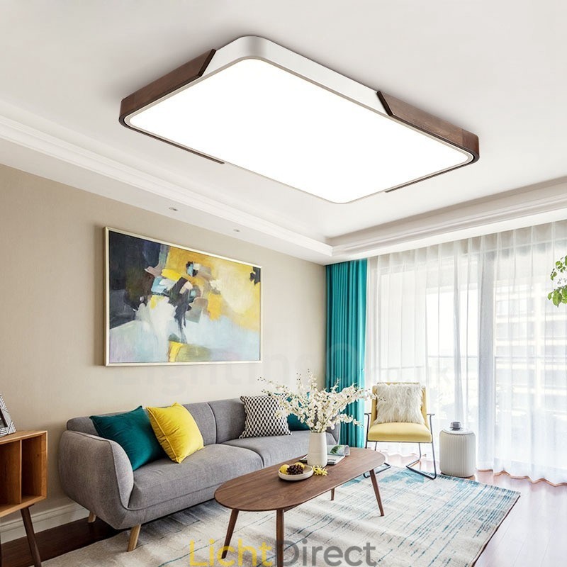 Retro Walnoot Kleur Hout Ultra Dunne Rechthoekige Dimbare Plafondlampen met Acryl Kap Kan Ook Als Wandlamp Worden Gebruikt