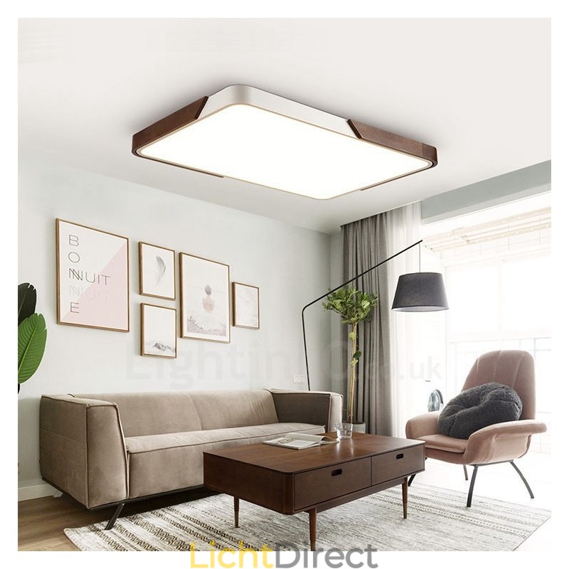 Retro Walnoot Kleur Hout Ultra Dunne Rechthoekige Dimbare Plafondlampen met Acryl Kap Kan Ook Als Wandlamp Worden Gebruikt