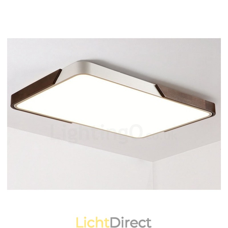 Retro Walnoot Kleur Hout Ultra Dunne Rechthoekige Dimbare Plafondlampen met Acryl Kap Kan Ook Als Wandlamp Worden Gebruikt