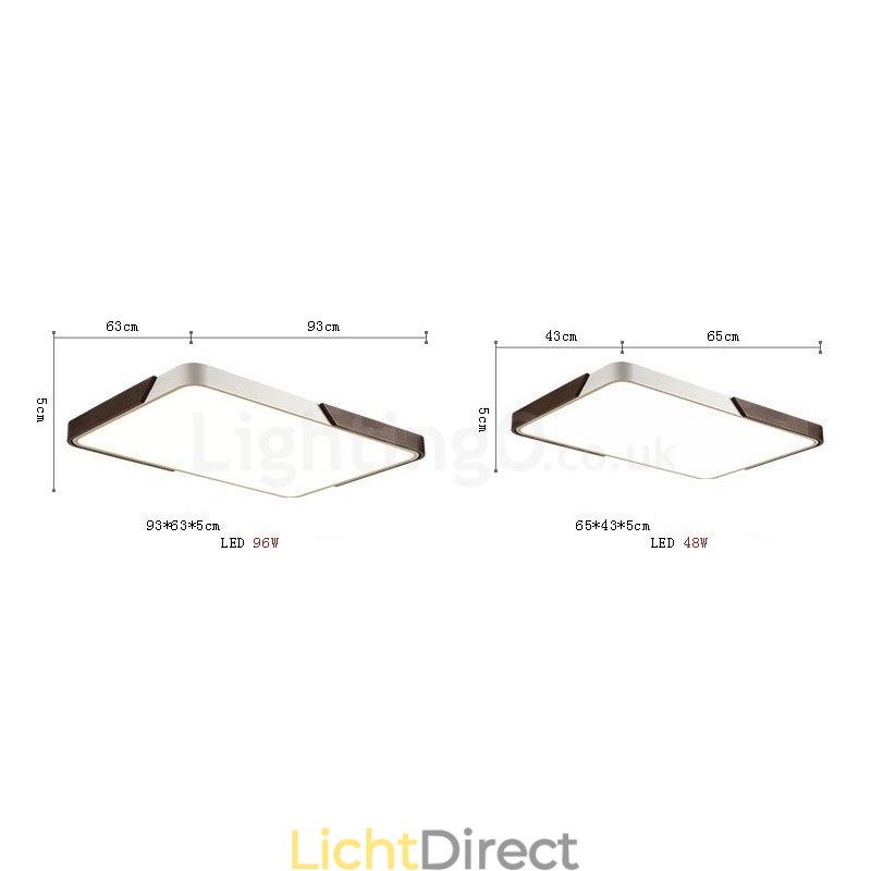 Retro Walnoot Kleur Hout Ultra Dunne Rechthoekige Dimbare Plafondlampen met Acryl Kap Kan Ook Als Wandlamp Worden Gebruikt