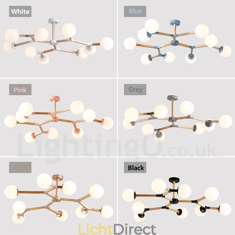 Houten Nordic Modern Magic Bean Wood Molecular Kroonluchter met Glazen Kapjes