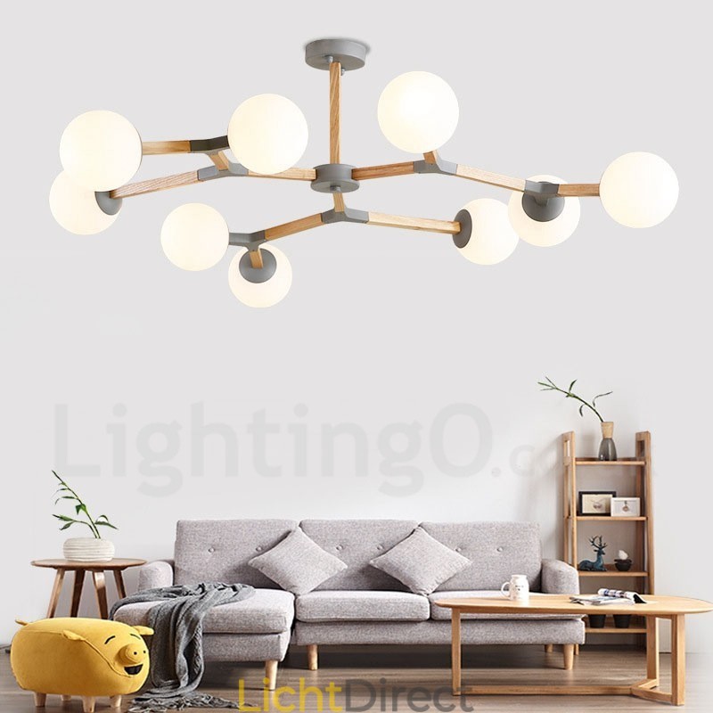 Houten Nordic Modern Magic Bean Wood Molecular Kroonluchter met Glazen Kapjes