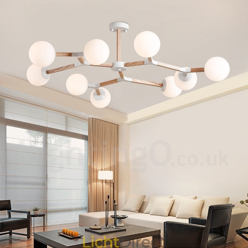 Houten Nordic Modern Magic Bean Wood Molecular Kroonluchter met Glazen Kapjes