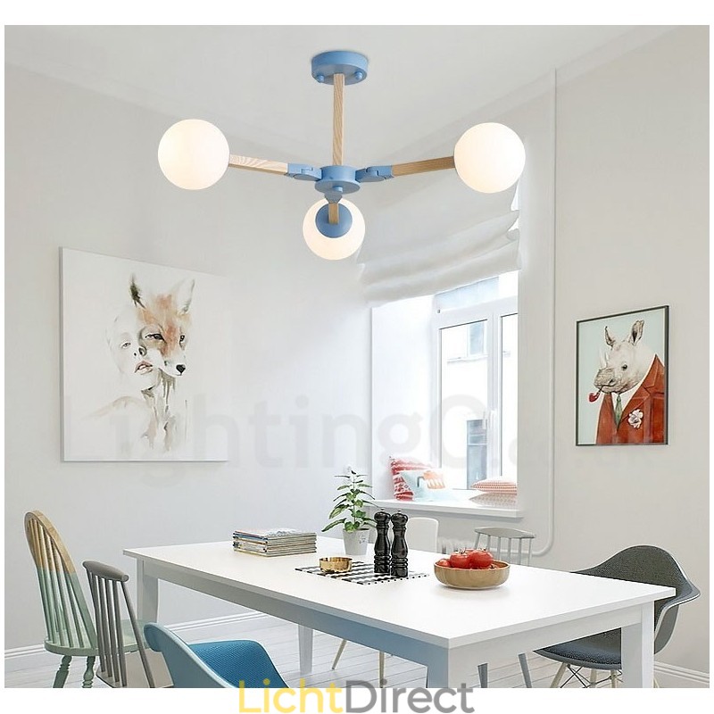 Houten Nordic Modern Magic Bean Wood Molecular Kroonluchter met Glazen Kapjes