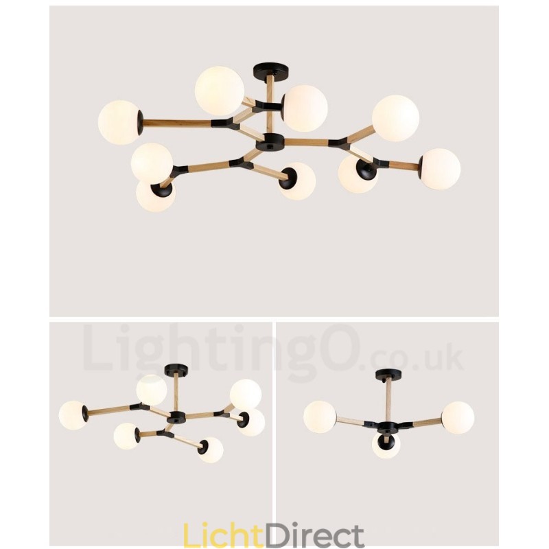 Houten Nordic Modern Magic Bean Wood Molecular Kroonluchter met Glazen Kapjes