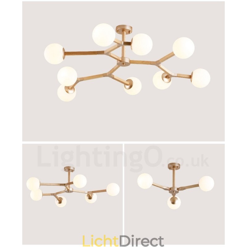Houten Nordic Modern Magic Bean Wood Molecular Kroonluchter met Glazen Kapjes