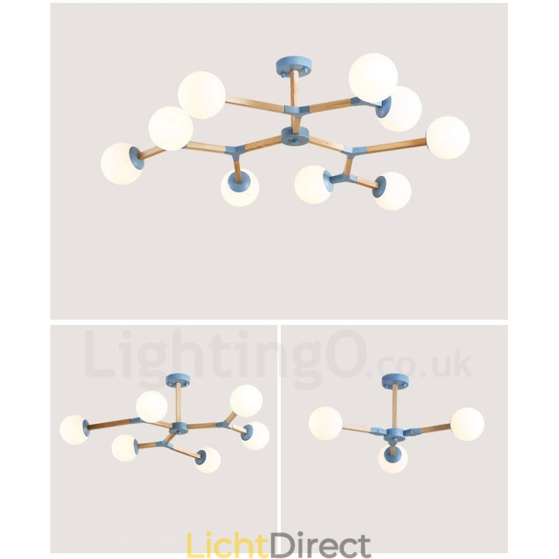 Houten Nordic Modern Magic Bean Wood Molecular Kroonluchter met Glazen Kapjes