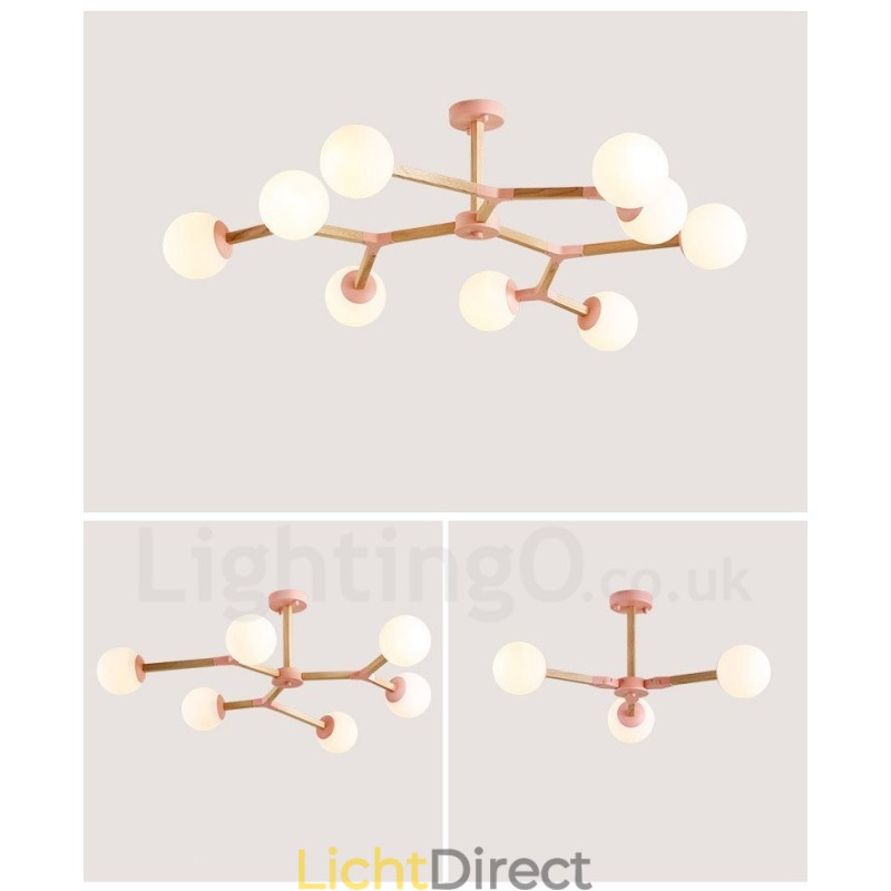 Houten Nordic Modern Magic Bean Wood Molecular Kroonluchter met Glazen Kapjes