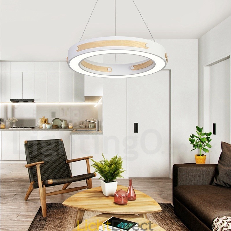 Multi Wood Colours Ring Moderne Hedendaagse Hanglamp met Acryl Kap