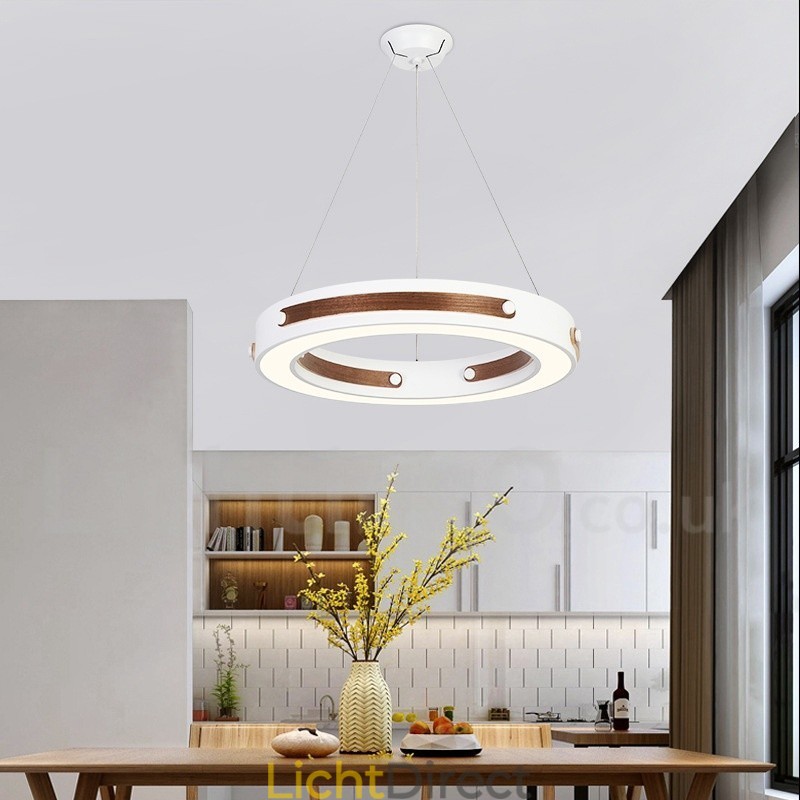 Multi Wood Colours Ring Moderne Hedendaagse Hanglamp met Acryl Kap
