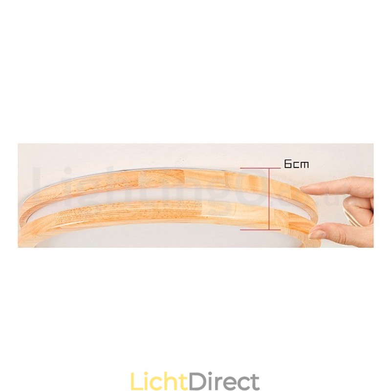 Dimbare ronde houten plafondlamp met lens, moderne eigentijdse Scandinavische stijl, plafondlamp van hout met acryl kap en afstandsbediening. Kan ook als wandlamp worden gebruikt.