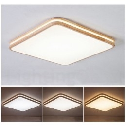 Vierkant houten plafondlamp met lens, moderne eigentijdse Scandinavische stijl, plafondlamp van hout met acryl kap en afstandsbediening. Kan ook als wandlamp worden gebruikt.