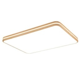Dimbare rechthoekige houten plafondlamp met lens, moderne eigentijdse Scandinavische stijl, plafondlamp van hout met acryl kap en afstandsbediening. Kan ook als wandlamp worden gebruikt.