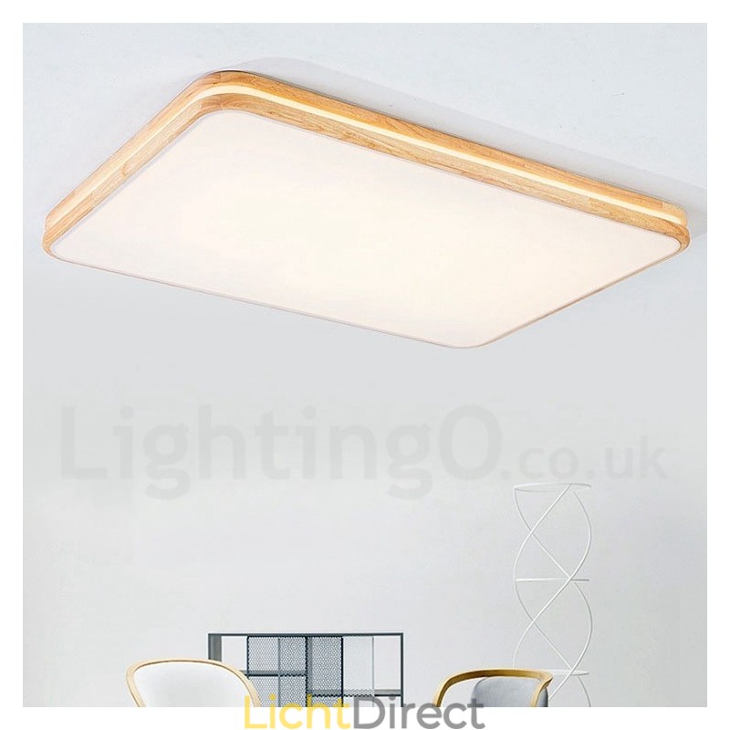 Dimbare rechthoekige houten plafondlamp met lens, moderne eigentijdse Scandinavische stijl, plafondlamp van hout met acryl kap en afstandsbediening. Kan ook als wandlamp worden gebruikt.