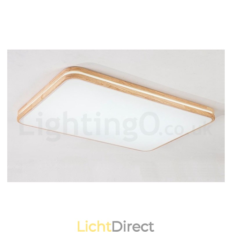 Dimbare rechthoekige houten plafondlamp met lens, moderne eigentijdse Scandinavische stijl, plafondlamp van hout met acryl kap en afstandsbediening. Kan ook als wandlamp worden gebruikt.