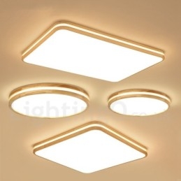Dimbare rechthoekige houten plafondlamp met lens, moderne eigentijdse Scandinavische stijl, plafondlamp van hout met acryl kap en afstandsbediening. Kan ook als wandlamp worden gebruikt.