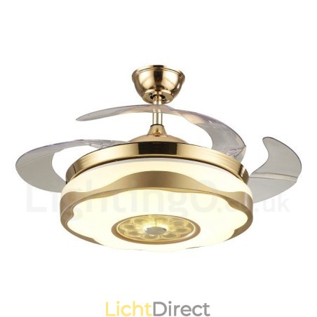 108CM (42") 91CM (36") Moderne eigentijdse afstandsbediening goudkleurige plafondventilatorlamp met acryl kap, dempen, zuiver koperen motor 108CM (42") 91CM (36") Moderne eigentijdse afstandsbediening goudkleurige plafondventilatorlamp met acryl kap, dempen, zuiver koperen motor