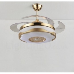108CM (42") 91CM (36") Moderne eigentijdse afstandsbediening goudkleurige plafondventilatorlamp met acryl kap, dempen, zuiver koperen motor