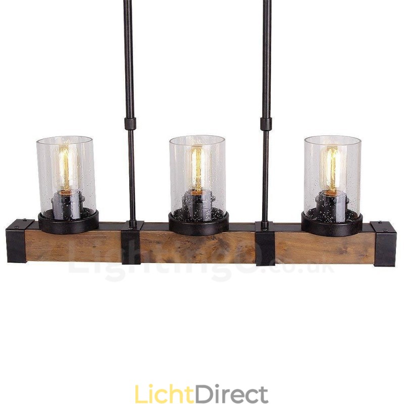 3 Licht Vintage Houten Kroonluchter Industriële Wind Loft Houten Lineaire Hanglamp