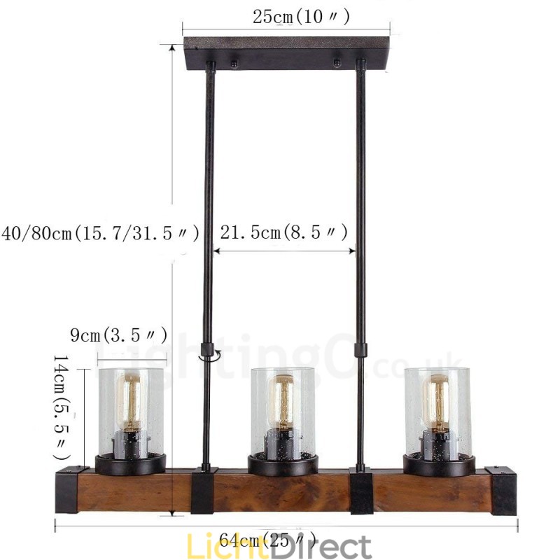 3 Licht Vintage Houten Kroonluchter Industriële Wind Loft Houten Lineaire Hanglamp