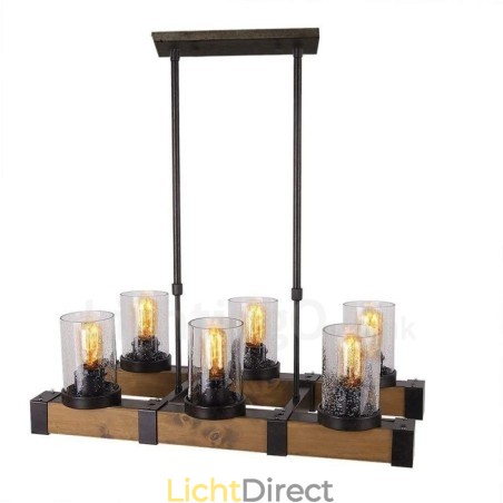 6 Licht Vintage Houten Kroonluchter Industriële Wind Loft Houten Lineaire Hanglamp 6 Licht Vintage Houten Kroonluchter Industriële Wind Loft Houten Lineaire Hanglamp