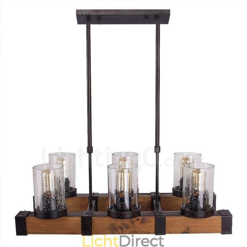 6 Licht Vintage Houten Kroonluchter Industriële Wind Loft Houten Lineaire Hanglamp